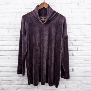 Pure Jill, J Jill Velvet Purple Cowl Neck Top Tunic Large Soft & Cozy